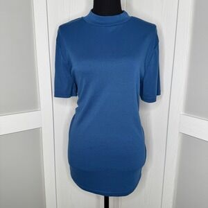Women's Soft Blue Mock Neck Tee | Size Small Stretchy Casual‎ Top